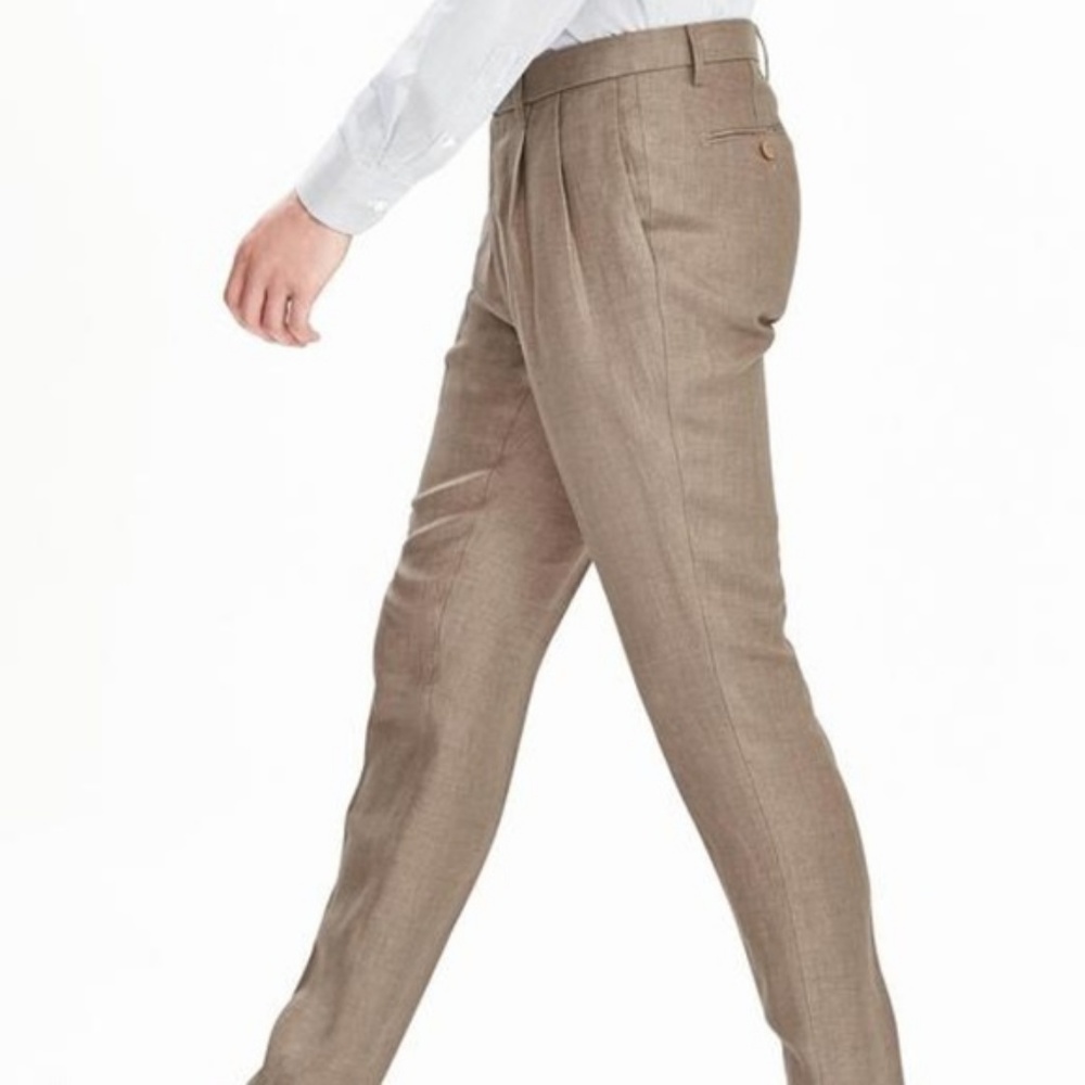 Banana Republic Slim Pleated Linen Trousers 34/36 Beige - Picture 3 of 6
